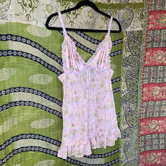 RARE Y2K Victoria's Secret Purple Floral Chiffon Babydoll Mini Dress Size Medium - Picture 9 of 16